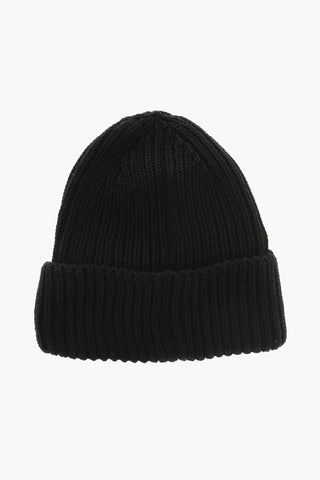 Solid Color Ribbed Beanie with Goggles Detail