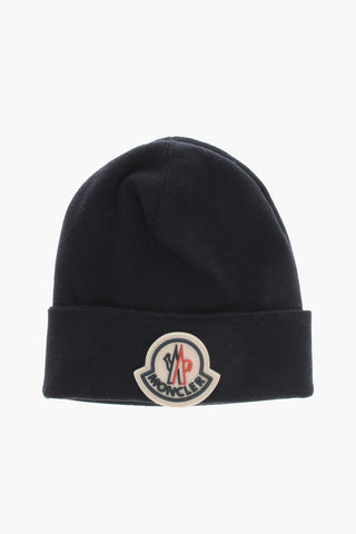 Solid Color Virgin Wool Beanie with Embossed Logo