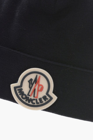 Solid Color Virgin Wool Beanie with Embossed Logo
