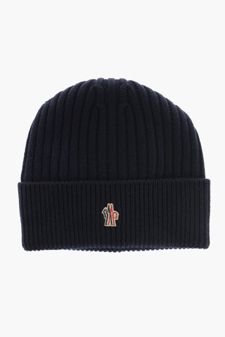 GRENOBLE Solid Color Ribbed Beanie with Embroidered Monogram