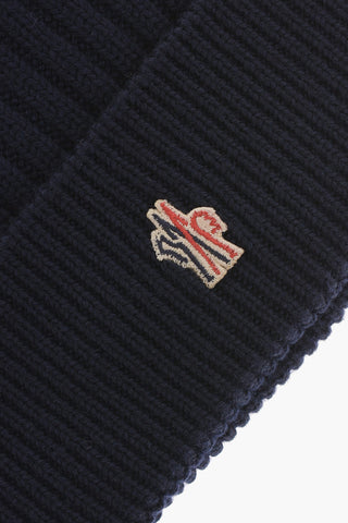 GRENOBLE Solid Color Ribbed Beanie with Embroidered Monogram