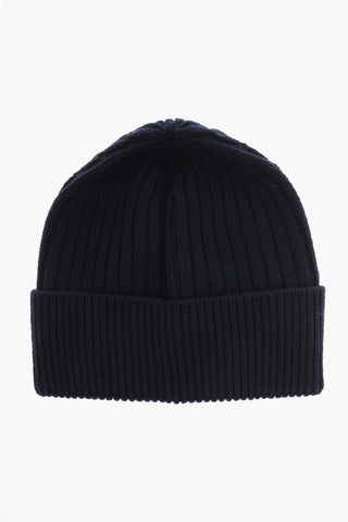 GRENOBLE Solid Color Ribbed Beanie with Embroidered Monogram