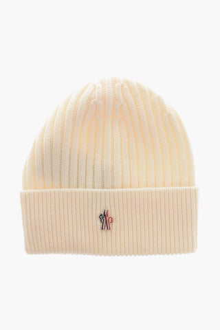 GRENOBLE Solid Color Ribbed Beanie with Embroidered Monogram