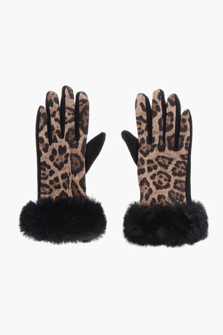 Guanti in Motivo Animalier con Finta Pelliccia