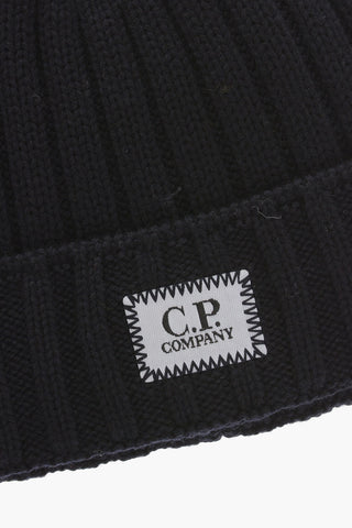 Beanie in Lana a Costine con Patch Logo a Contrasto