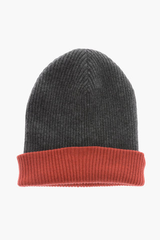 Cappello Beanie a Costine in Cashmere Reversibile