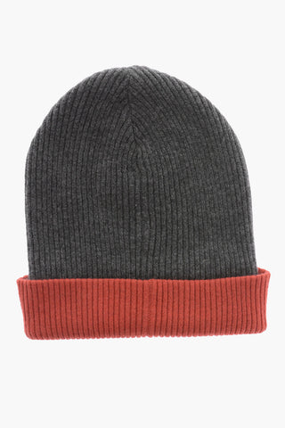 Cappello Beanie a Costine in Cashmere Reversibile