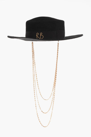 Cappello Canotier in Feltro con Cinturino a Catena