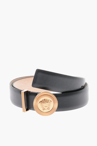 Cintura in Pelle Con Logo Effetto Dorato 30mm