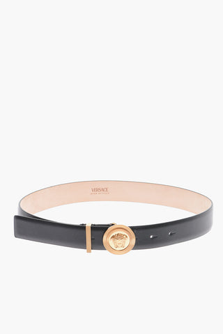 Cintura in Pelle Con Logo Effetto Dorato 30mm