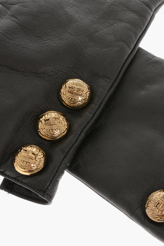 Solid Color Leather Gloves with Golden Details
