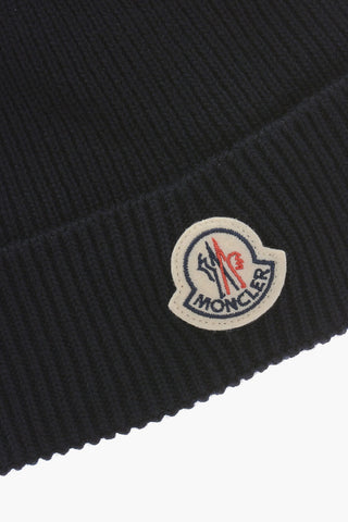 Virgin Wool Ribbed Beanie with Contrasting Logo Patch