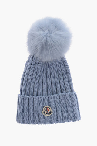 Virgin Wool Beanie with Real Fur Pom Pom