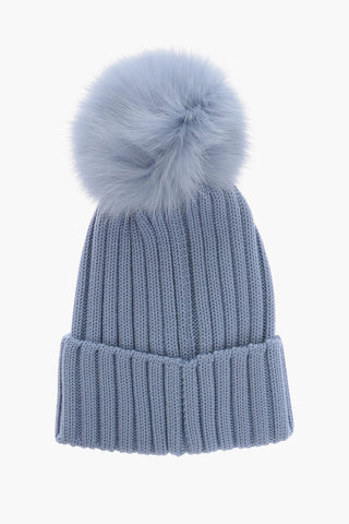 Virgin Wool Beanie with Real Fur Pom Pom