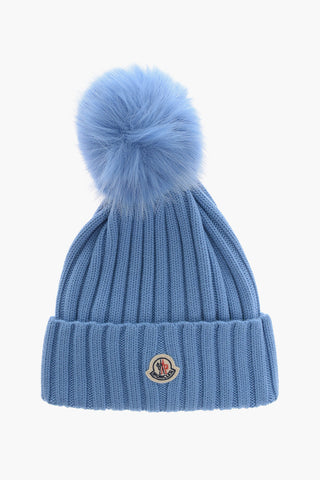 Virgin Wool Ribbed Beanie with Pom Pom