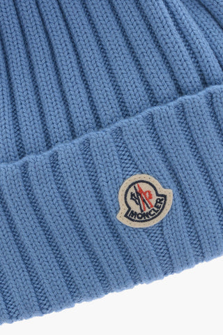 Virgin Wool Ribbed Beanie with Pom Pom