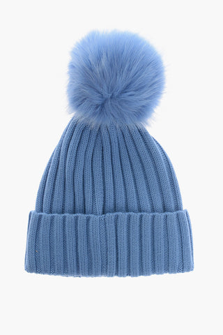 Virgin Wool Ribbed Beanie with Pom Pom