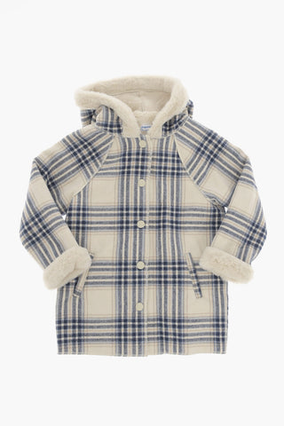 Checked Coat with Snap Buttons