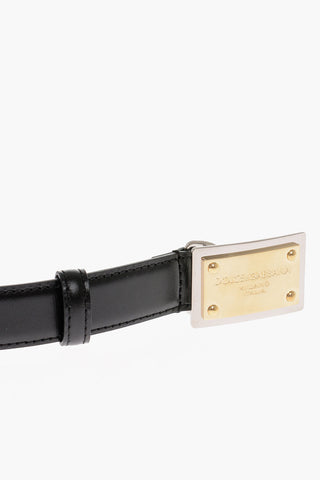 Solid Color Leather Belt with Logoed Buckle 25mm