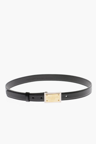 Solid Color Leather Belt with Logoed Buckle 25mm