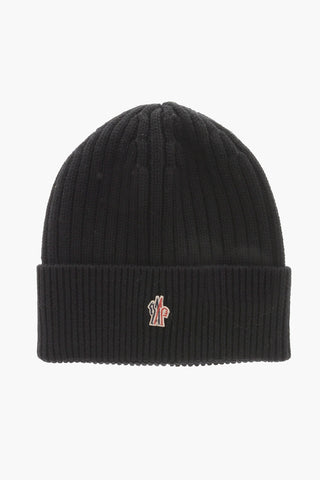 GRENOBLE Solid Color Ribbed Beanie with Embroidered Monogram