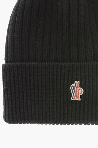 GRENOBLE Solid Color Ribbed Beanie with Embroidered Monogram