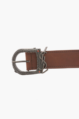 Leather Debossed Detailing Belt with Logoed Buckle 40mm