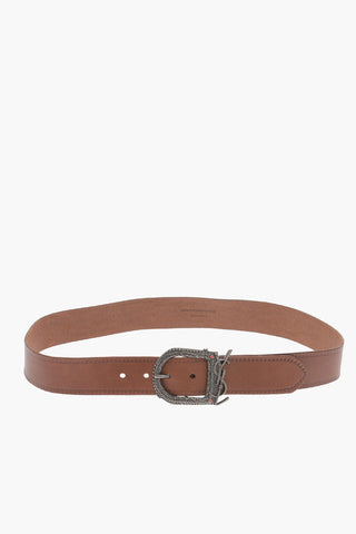 Leather Debossed Detailing Belt with Logoed Buckle 40mm