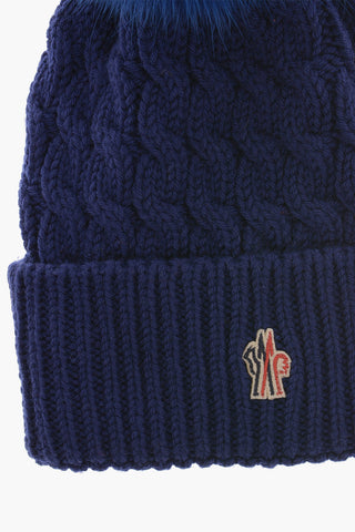 GRENOBLE Solid Color Beanie with Real Fur Pom Pom