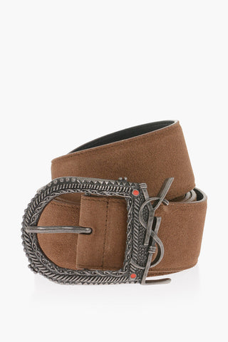 Suede Belt with Logoed Buckle