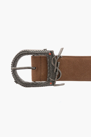 Suede Belt with Logoed Buckle