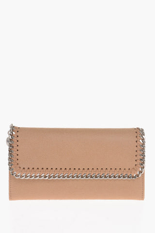 Faux Leather FALABELLA Continental Wallet with Silver-Tone Chain