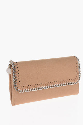 Faux Leather FALABELLA Continental Wallet with Silver-Tone Chain