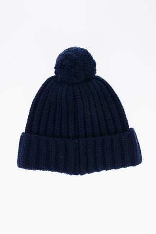 Embroidered DENIM BEAR Beanie With Pon-Pon