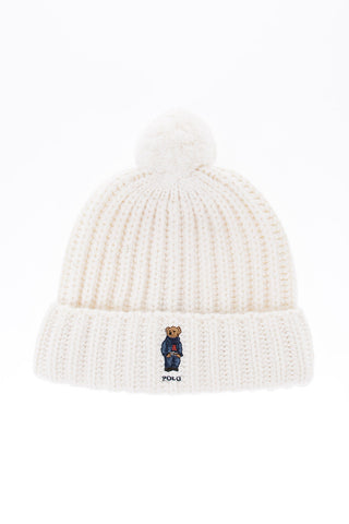 Embroidered DENIM BEAR Beanie With Pon-Pon