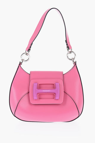 Leather Hobo Bag with Logoed Fastening
