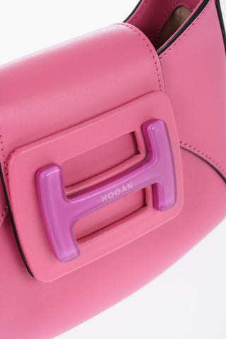 Leather Hobo Bag with Logoed Fastening