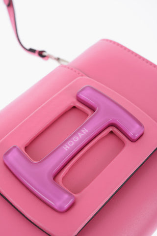 Leather Logoed Clutch with Removable Shoulder Strap