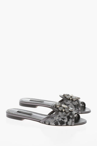 Rhinestoned Lace Sliders
