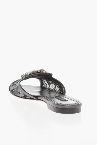 Rhinestoned Lace Sliders