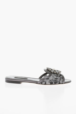 Rhinestoned Lace Sliders
