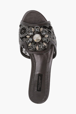 Rhinestoned Lace Sliders