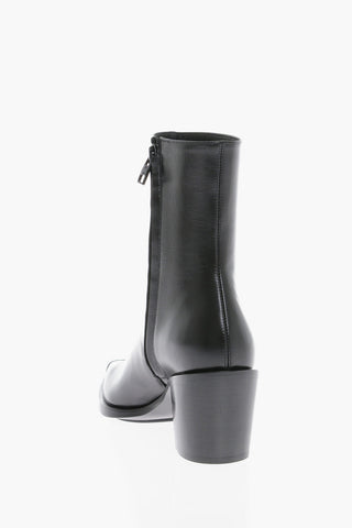 Pointed Leather Booties With Metal Detail Heel 7 cm