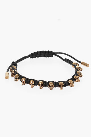 Adjustable Friendship Bracelet with Golden Skulls