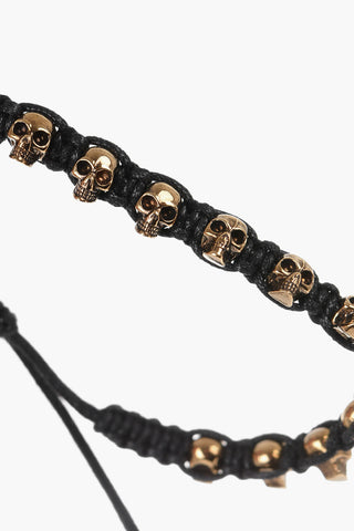 Adjustable Friendship Bracelet with Golden Skulls