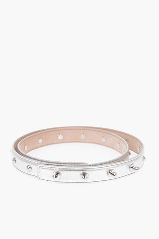 Metallized Leather  Slim Belt With Studs 20mm