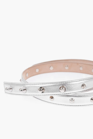Metallized Leather  Slim Belt With Studs 20mm