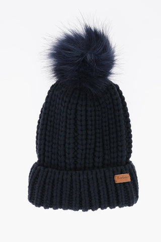 Solid Color Beanie with Faux Fur Pom Pom