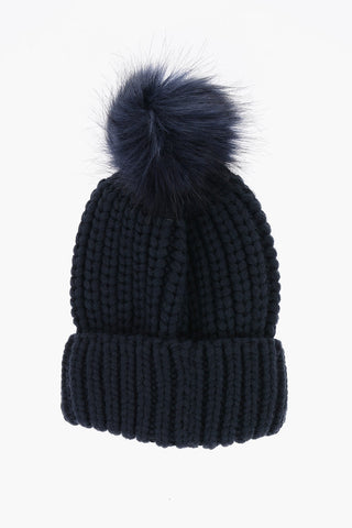 Solid Color Beanie with Faux Fur Pom Pom