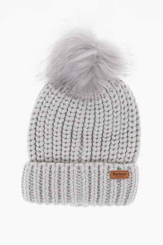 Solid Color Beanie with Faux Fur Pom Pom